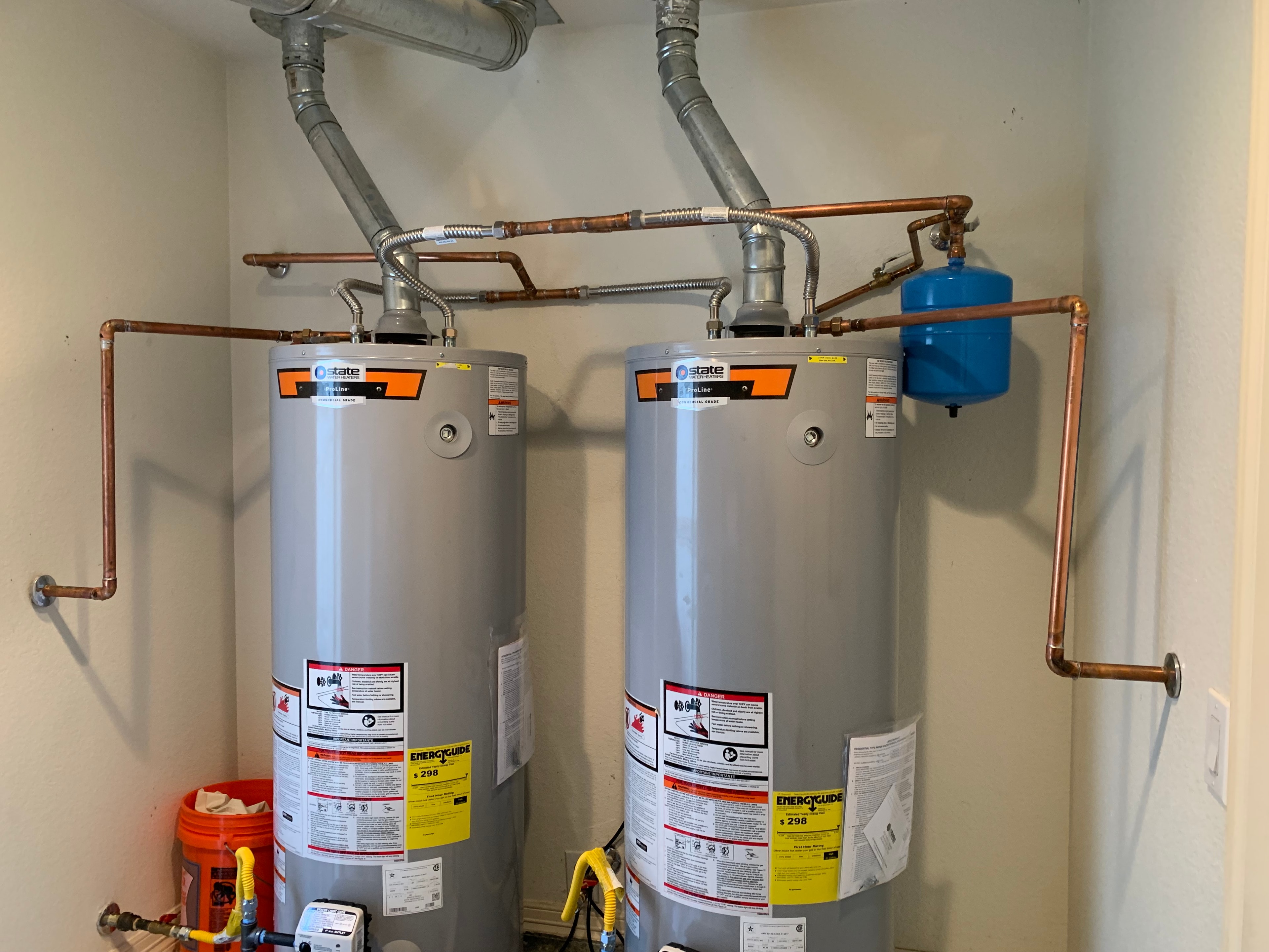 Dual water heater installation with copper piping